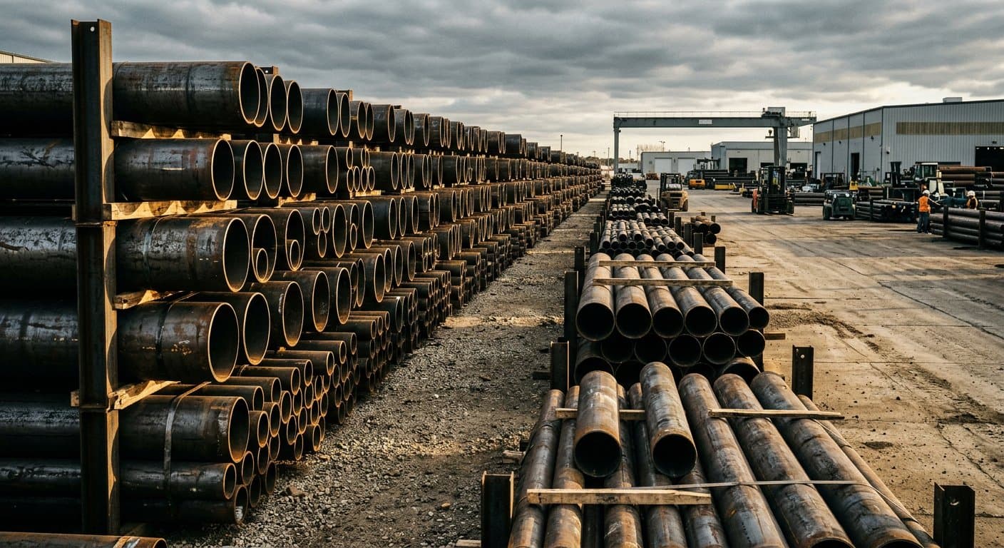 Stacked steel pipes